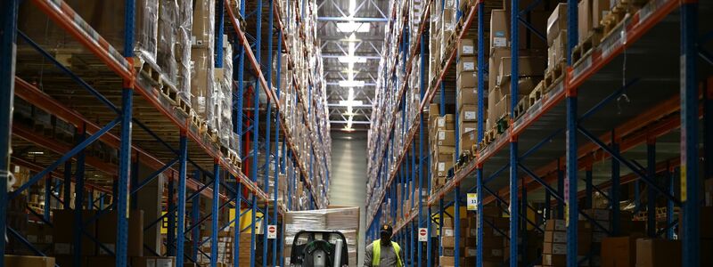 Ein DHL-Mitarbeiter nimmt Pakete in Emfpang - im Hintergrund ist ein Roboter zu sehen, der die Pakete aus einem Container nimmt und sie auf ein Förderband legt. (Archivbild) - Foto: Wolf von Dewitz/dpa