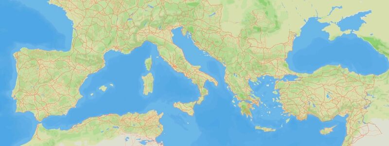 Die Karte zeigt das Ausmaß des Straßennetzes im Römischen Reich - Foto: -/Itiner-e / Fachjournal Scientic Data/dpa