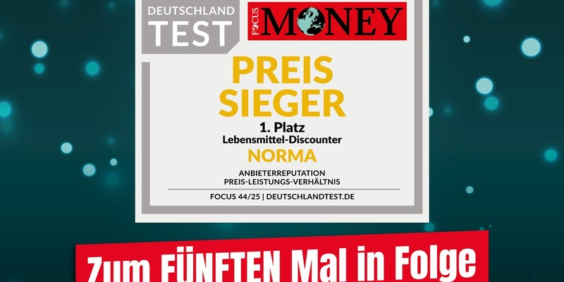 Erneut an der Spitze: FOCUS MONEY zeichnet NORMA als Deutschlands Preissieger 2025 aus / Nürnberger Lebensmittel-Discounter zum 5. Mal in Folge ganz vorne - Foto: presseportal.de
