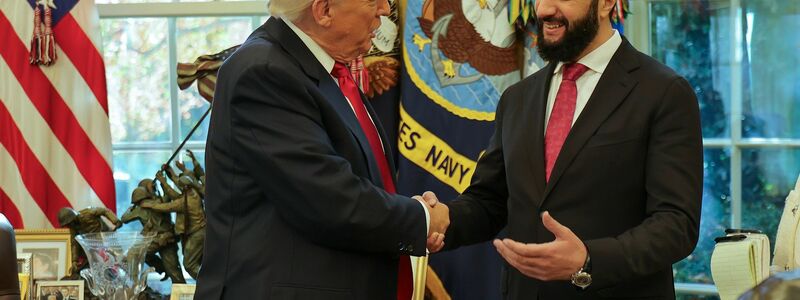 Warmer Händedruck für den Übergangspräsidenten: Trump und al-Scharaa im Weißen Haus. - Foto: HOGP/AP/dpa