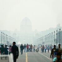 Menschen auf einer in Smog gehüllten Straße in Neu Delhi. (Archivbild) - Foto: Manish Swarup/AP/dpa