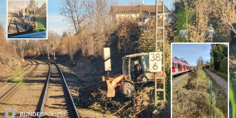 Bundespolizeidirektion München: Bagger bremst S-Bahn aus - Keine Verletzten, geringer Schaden - Foto: presseportal.de