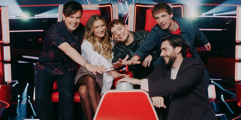 Michael Patrick Kelly Leony Heiko Lochmann Roman Lochmann Alvaro Soler The Voice Kids - Foto: Joyn/Christoph Köstlin, presseportal.de