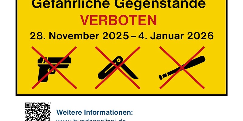 Bundespolizeidirektion München: Bundespolizeidirektion München erlässt temporäre Mitführverbote für gefährliche Gegenstände an acht bayerischen Bahnhöfen und zwei S-Bahnhaltepunkten in München - Foto: presseportal.de