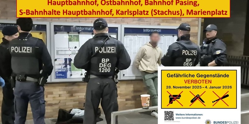 Bundespolizeidirektion München: Mitführverbot von Waffen und gefährlichen Gegenständen ab 28. November in Münchner Bahnhöfen / Flaschen im Jutebeutel zerschellen am Treppengeländer / Angriffe gegen Beamte - Foto: presseportal.de