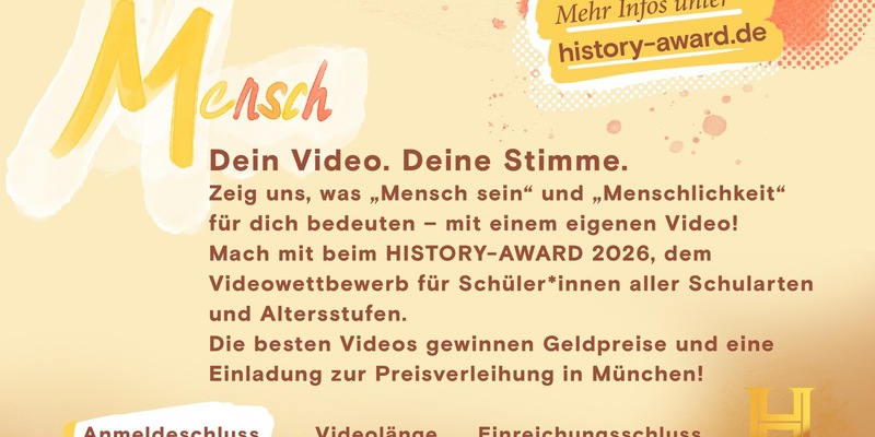 HISTORY Channel verlängert Anmeldefrist für den HISTORY-AWARD 2026 bis zum 31. Januar 2026 - Thema: Sei ein Mensch! - Foto: presseportal.de