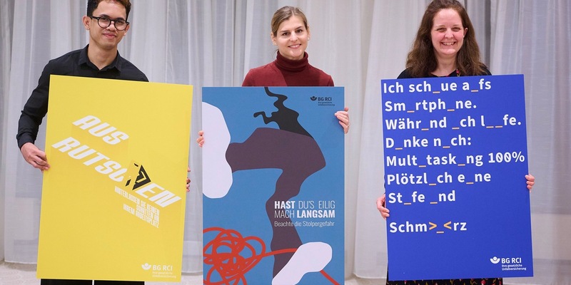 Hast du's eilig, mach langsam / BG RCI zeichnet Plakate zu Unfällen durch Stolpern, Rutschen und Stürzen aus - Foto: presseportal.de