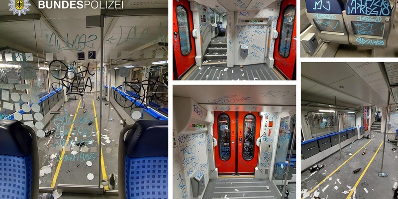Bundespolizeidirektion München: Fußballfans verunstalten Zugfahrgastbereich / Hoher Schaden bei DB Regio AG - Foto: presseportal.de