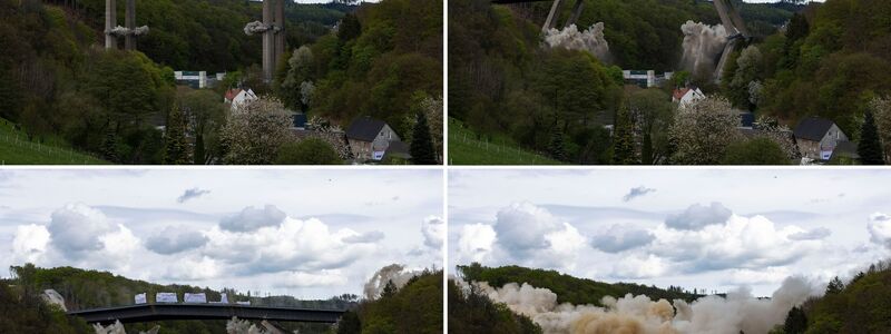 Im Mai 2023 wurde die alte Brücke gesprengt - 17.000 Tonnen Schutt mussten beiseite geräumt werden. (Archivbild) - Foto: Christoph Reichwein/dpa