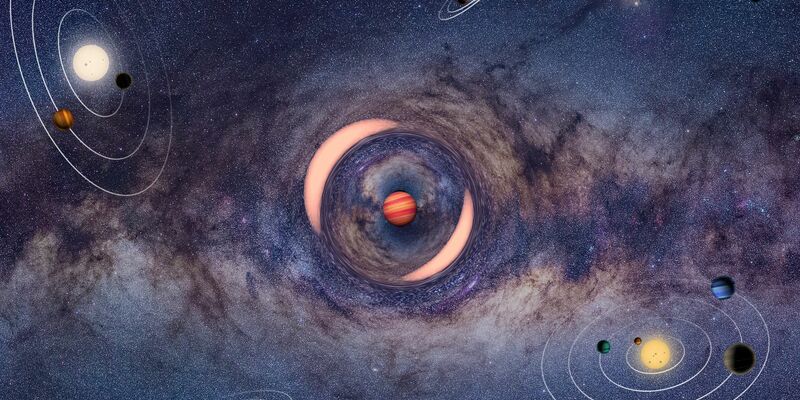 Die Illustration zeigt einen frei schwebenden Planeten, der das Licht eines dahinter liegenden Sterns ablenkt - ähnlich wie bei einem Brennglas. - Foto: J. Skowron/K. Ulaczyk/OGLE/dpa