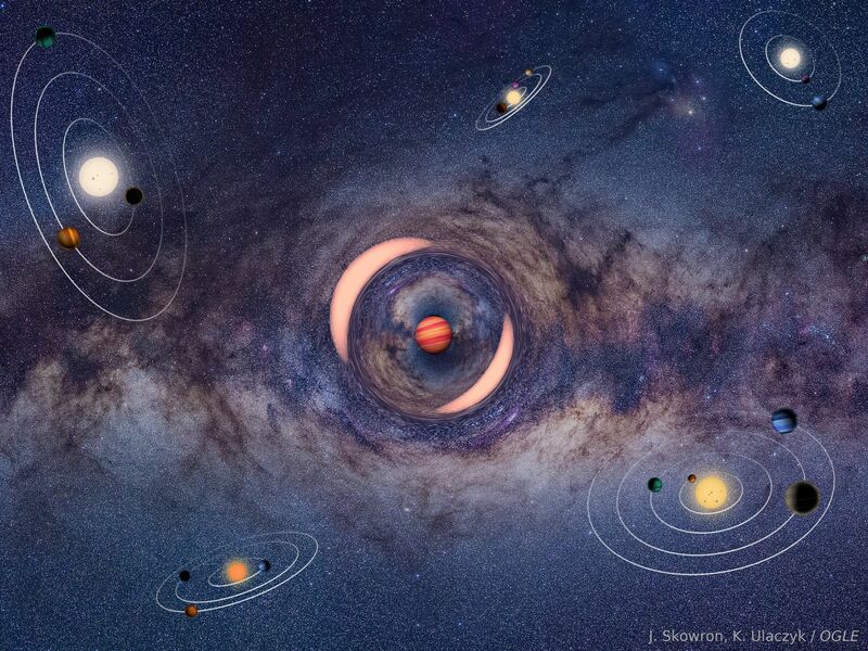 Die Illustration zeigt einen frei schwebenden Planeten, der das Licht eines dahinter liegenden Sterns ablenkt - ähnlich wie bei einem Brennglas. - Foto: J. Skowron/K. Ulaczyk/OGLE/dpa