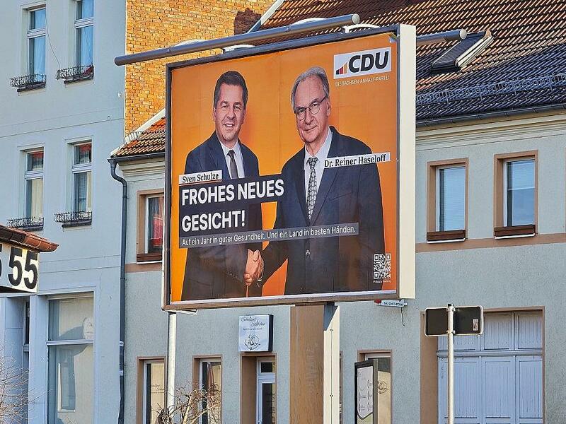 CDU-Plakat mit Sven Schulze und Reiner Haseloff am 07.01.2026 - Foto: via dts Nachrichtenagentur