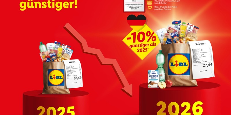Der Lidl-Warenkorb: Grundnahrungsmittel 2026 rund 10 Prozent günstiger als im Vorjahr - Foto: presseportal.de