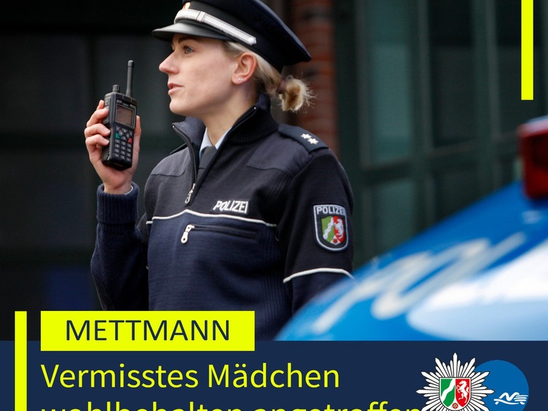 POL-ME: Vermisste 15-Jährige wohlbehalten angetroffen - 2601050 - Foto: presseportal.de