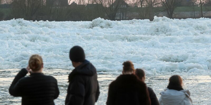 Zahlreiche Menschen nutzten das Wochenendende, um an der Elbe ein seltenes Naturspektakel zu bewundern: Eisberge auf dem Fluss. - Foto: Bodo Marks/dpa