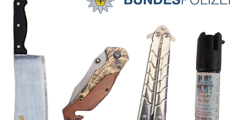 BPOLI LUD: Was nicht in die Grenzkontrolle gehört - Bundespolizei stellt verbotene Gegenstände sicher - Foto: presseportal.de