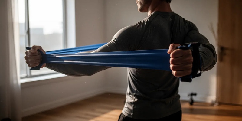 Widerstandsband-Übung bekämpft Rundrücken und Schulterprobleme - Foto: über boerse-global.de