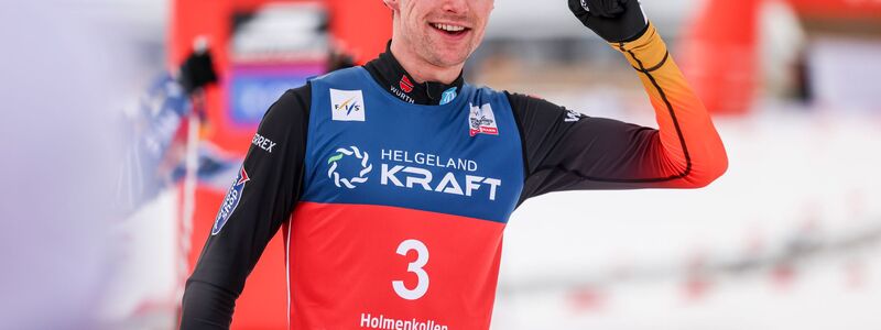 Stark im Zielsprint: Kombinierer Vinzenz Geiger - Foto: Christoffer Andersen/NTB/dpa