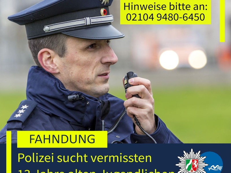 POL-ME: 13-Jähriger wird vermisst - Polizei bittet um Hinweise - 2602015 - Foto: presseportal.de