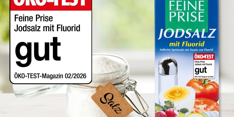 Zum Würzen empfohlen: Jodsalz mit Fluorid der NORMA-Eigenmarke FEINE PRISE im ÖKO-TEST 02/2026 mit gut bewertet / Top-Ergebnis im Vergleich mit anderen Discountern, Supermärkten und sogar Bioläden - Foto: presseportal.de