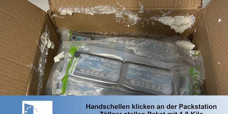 ZOLL-S: Handschellen klicken an der Packstation, Zöllner stellen Paket mit 1,8 Kilo Haschisch sicher - Foto: presseportal.de