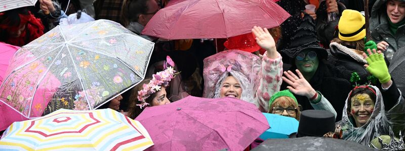 Närrinnen und Narren trotzen dem Regen. - Foto: Federico Gambarini/dpa