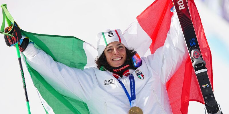 Olympiasiegerin im Super-G: Die Italienerin Federica Brignone. - Foto: Michael Kappeler/dpa