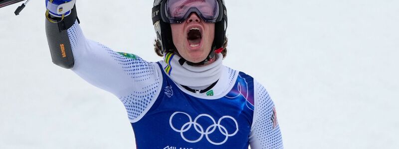 Historischer Coup: Lucas Pinheiro Braathen bejubelt Gold für Brasilien. - Foto: John Locher/AP/dpa