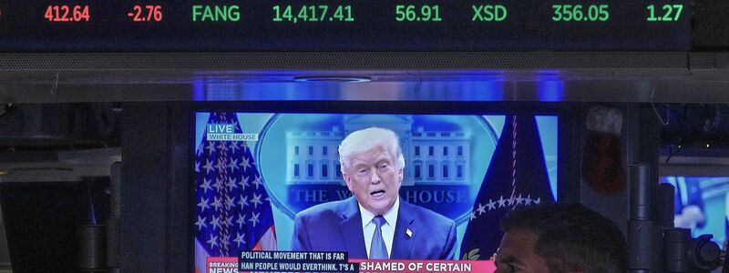 Auch die Zoll-Politik von Donald Trump wird Thema beim Besuch von Bundeskanzler Merz sein. - Foto: Richard Drew/AP/dpa