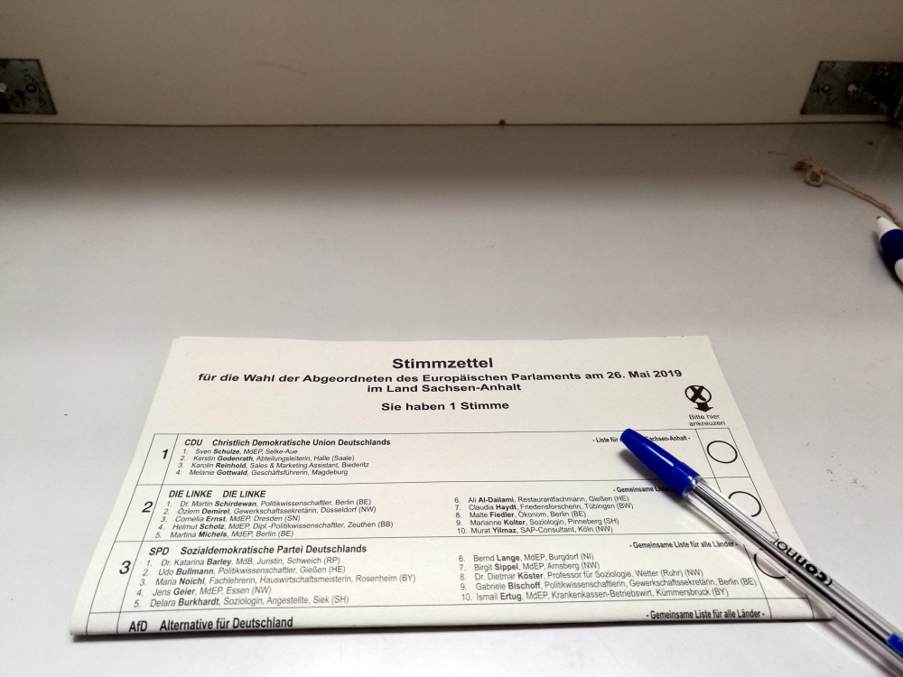Stimmzettel zur Europawahl am 26.05.2019