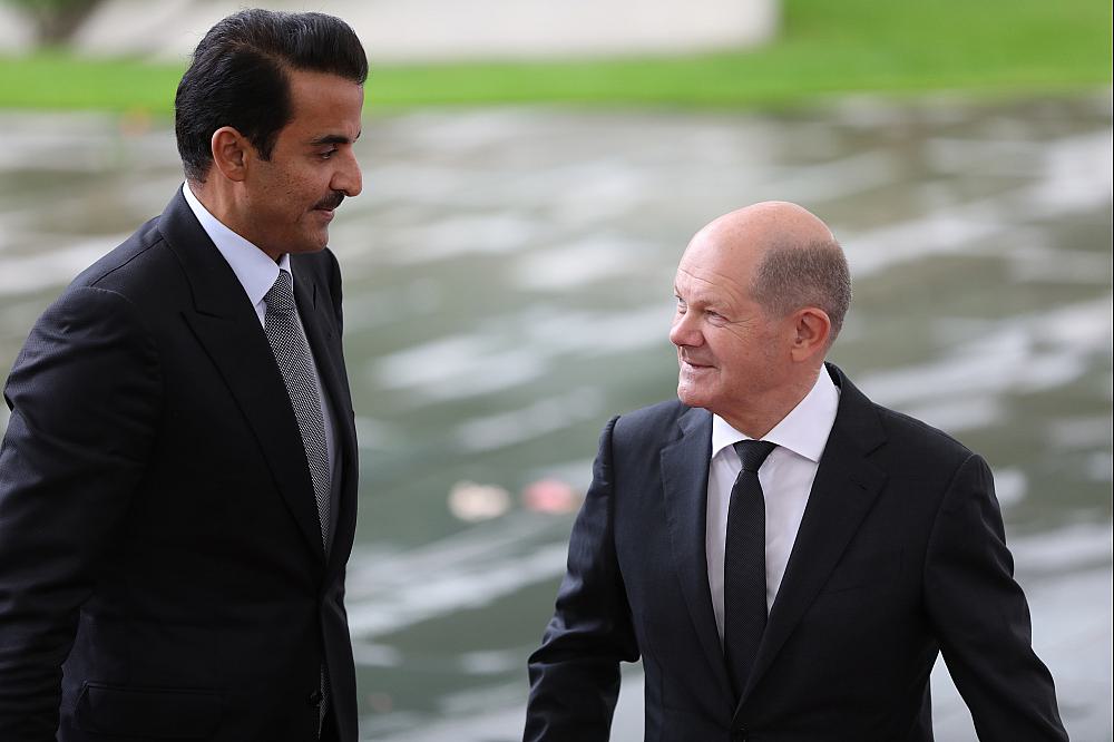 Tamim bin Hamad Al Thani und Olaf Scholz am 12.10.2023