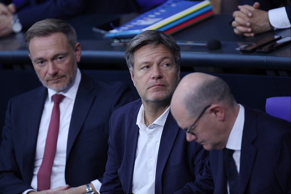 Christian Lindner, Robert Habeck, Olaf Scholz am 19.10.2023