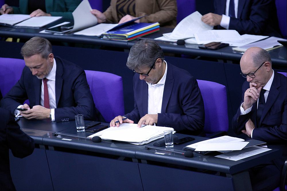 Christian Lindner, Robert Habeck, Olaf Scholz am 19.10.2023