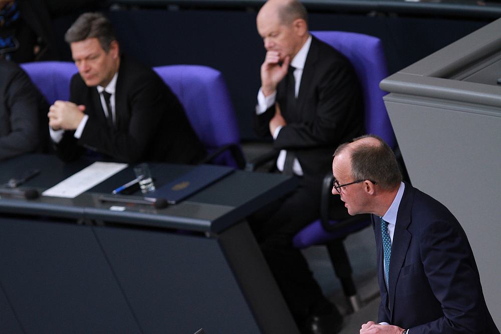 Robert Habeck, Olaf Scholz, Friedrich Merz (Archiv)