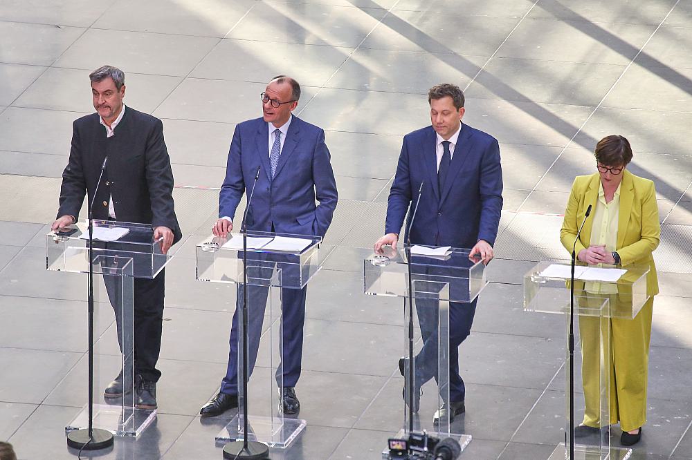 Markus Söder, Friedrich Merz, Lars Klingbeil, Saskia Esken am 08.03.2025