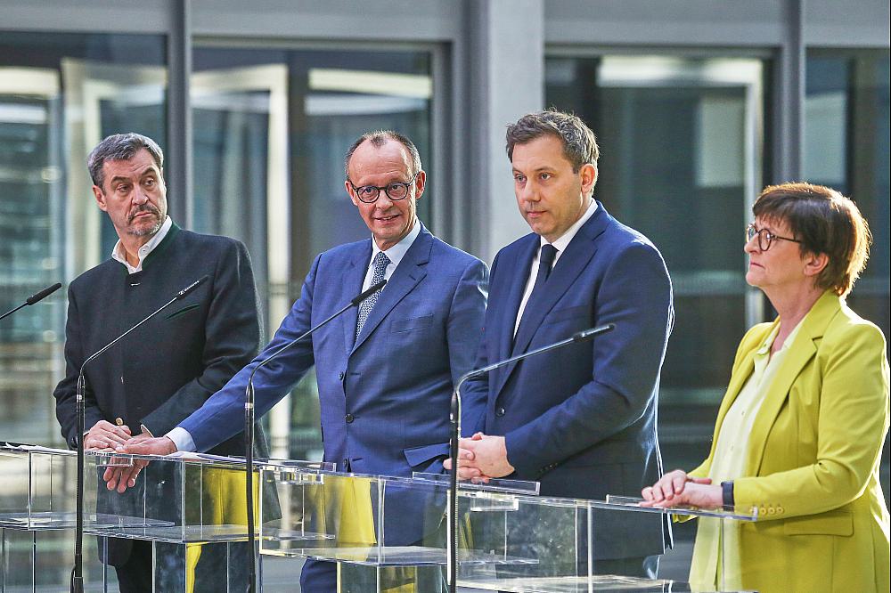 Markus Söder, Friedrich Merz, Lars Klingbeil, Saskia Esken am 08.03.2025