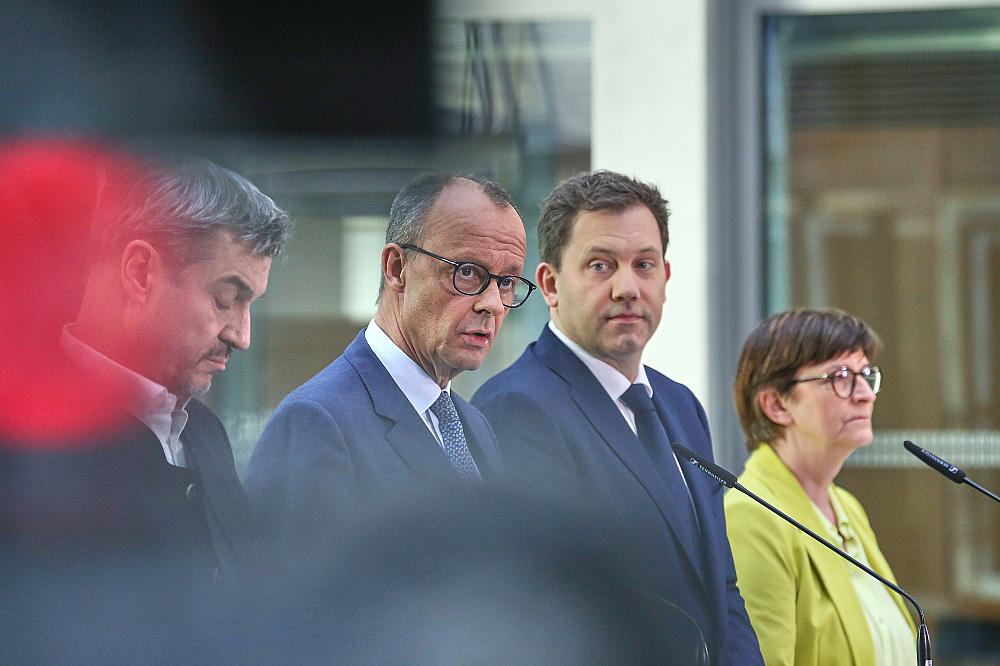 Markus Söder, Friedrich Merz, Lars Klingbeil, Saskia Esken am 08.03.2025