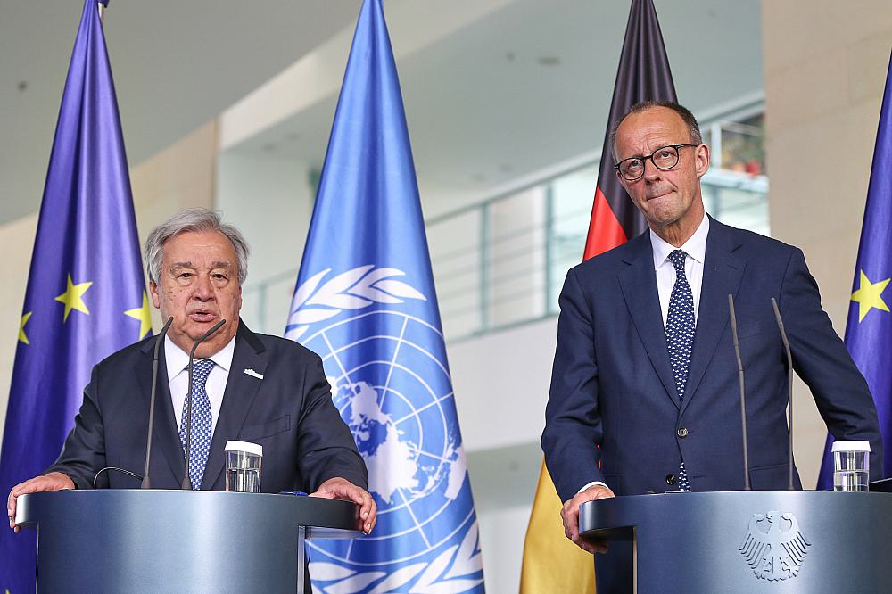 Antònio Guterres und Friedrich Merz am 14.05.2025