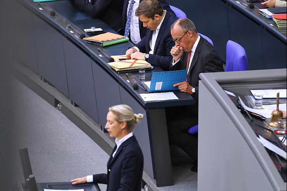 Alice Weidel, Lars Klingbeil, Friedrich Merz am 17.09.2025