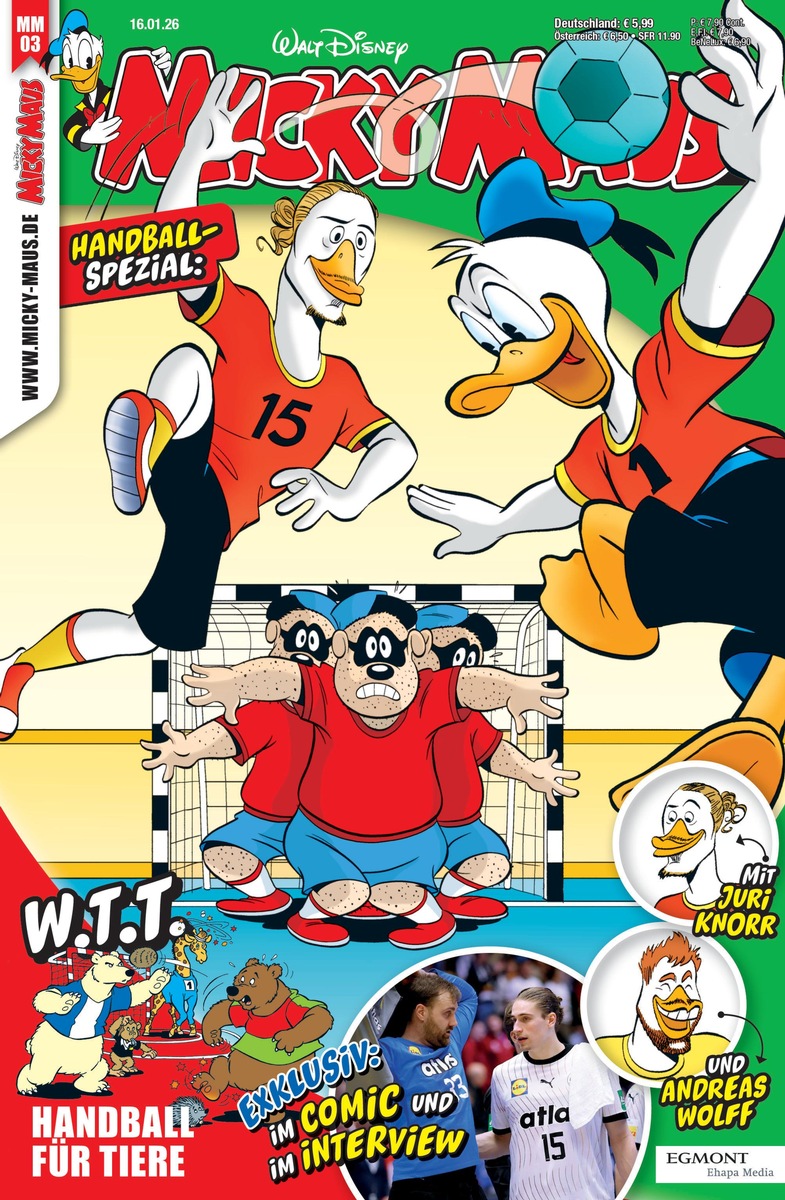 Handball-Comics mit Juri Knorr und Andraes Wolff im Micky Maus Magazin! presseportal.de