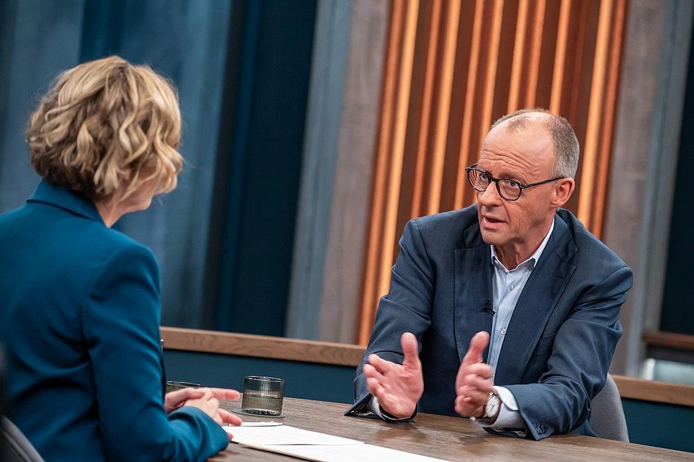 Caren Miosga und Friedrich Merz am 03.05.2026 ARD/Thomas Ernst via dts Nachrichtenagentur