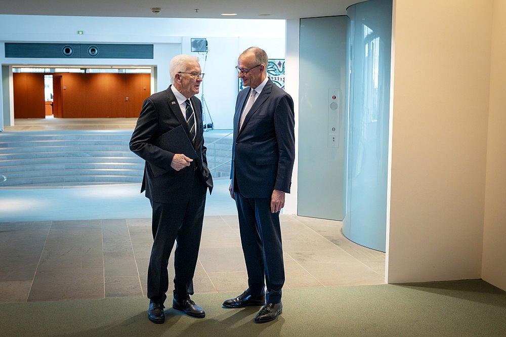 Winfried Kretschmann und Friedrich Merz am 07.05.2026 Bergmann, Guido/BPA via dts Nachrichtenagentur