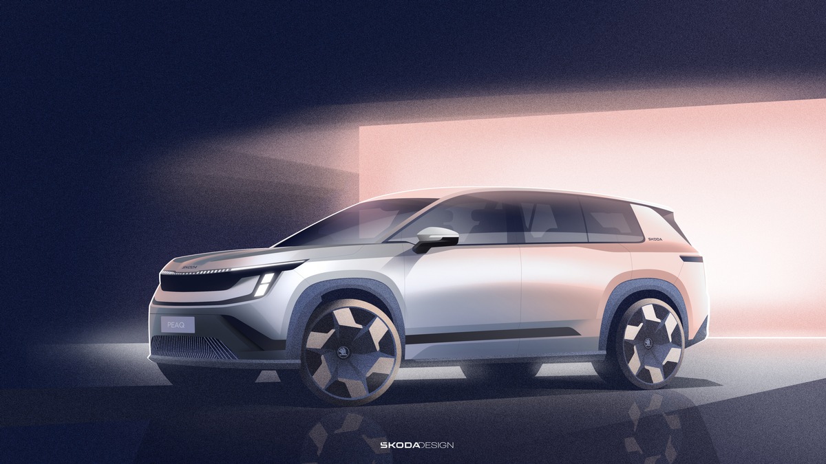 Škoda präsentiert Exterieurskizzen seines neuen elektrischen Siebensitzers Peaq presseportal.de
