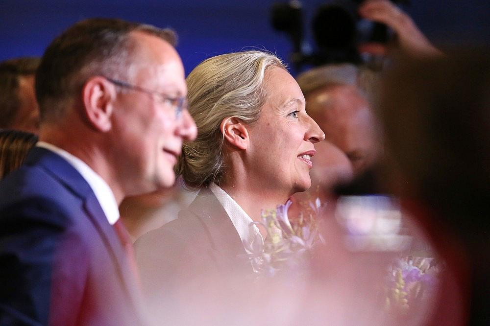Tino Chrupalla und Alice Weidel nach ihrer Wahl am 04.07.2026